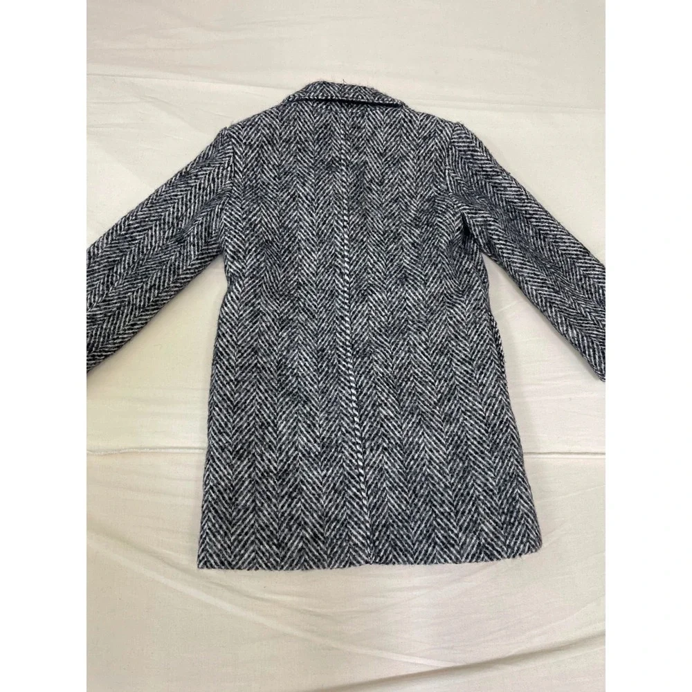 Cat & Jack Girls XS Black White Herringbone Pea Coat Jacket Two Button